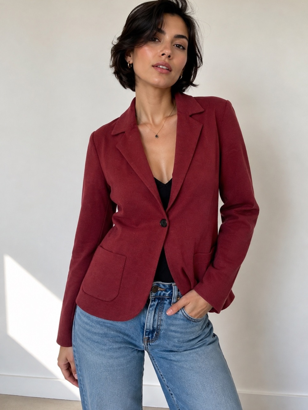 Eileen Fisher Wine Red Single-Button Blazer